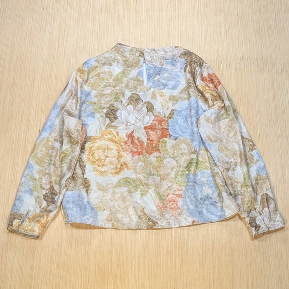 Zara‎ Blouse Floral Silky Pastel Feminine Elegant Cottage Retro Top Women's XL - Picture 3 of 5